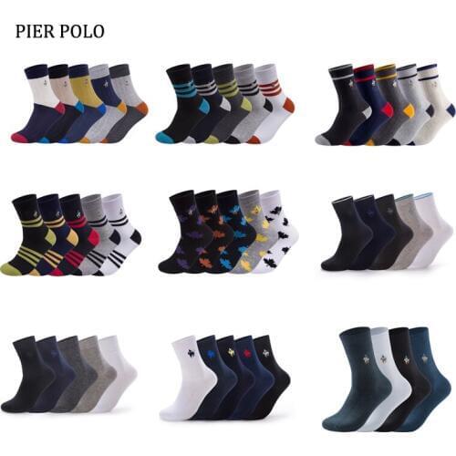 PIER POLO Brand Men Socks 5Pairs/lot Fashion Cotton Socks Summer Happy Socks Men Embroidery Dress Socks calcetines