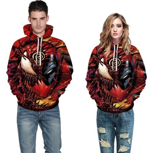 Couples Spring Autumn Pullover Hooded Digital Scary Monster Printing Long Sleeve Sweatshirt Casual Loose Baseball Uniform