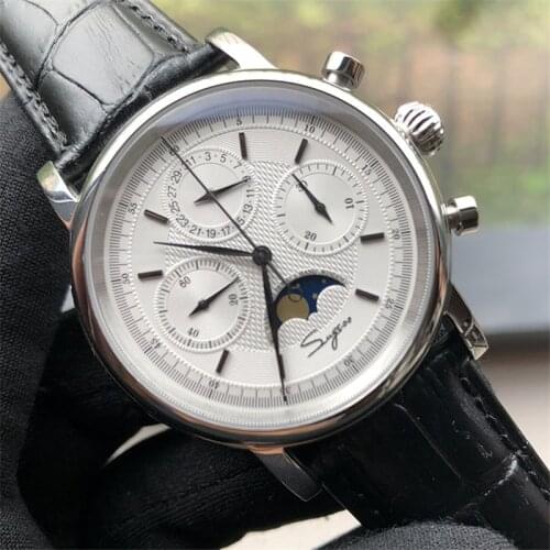Luxury Sapphire Glass 1908 Chronograph Watch Mens Pilot Military Watch Moon Phase Calendar Seagull Movement Mechanical Clock