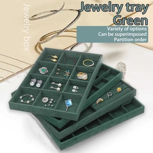 Green Velvet Jewelry Display Organizer Box Luxury Fashion Casket for Jewelry Ring Tray Holder Earring Storage Gift For Women