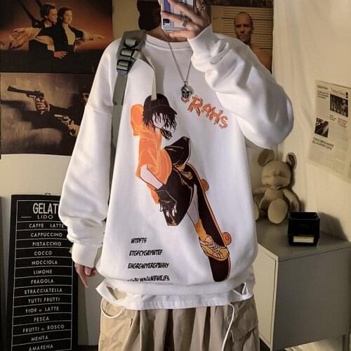 Mens Anime Hoodie Harajuku Casual Sweater Japanese Mens Fashion Hooded Pullover Hip Hop Street Couple Wear