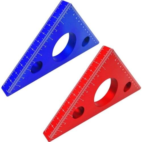 DIY Woodworking Triangle Ruler Height Measuring Gauging Tool Aluminum Alloy 45 Degree Carpentry Squares Blue/Red