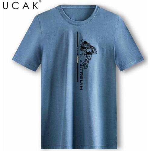 UCAK Brand Classic Print O-Neck Cotton T Shirt Men Clothes Summer New Fashion Style Streetwear Casual Soft Tshirts Homme U5462