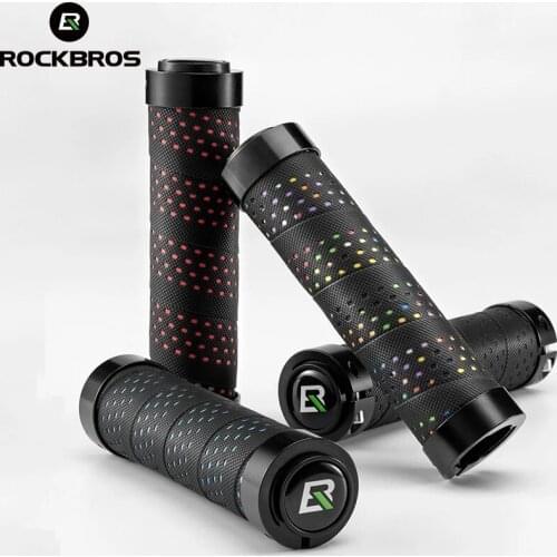 ROCKBROS Bicycle Grips Mountain Road Cycling Handlebar Grips Anti-skid Shock-absorbing Soft Bike Grips Handle Grip Lock Bar End