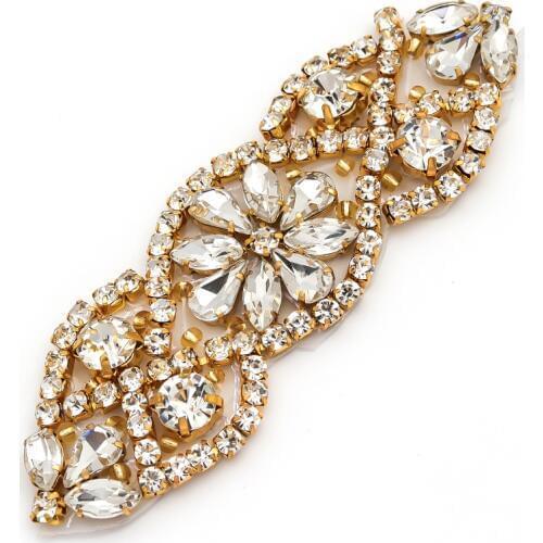 YANSTAR 2pcs Strass Hotf Handmade Bridal DIY Rose Gold Crystal Rhinestones Appliques Patch For Bridal Gown Sash Accessory YS853