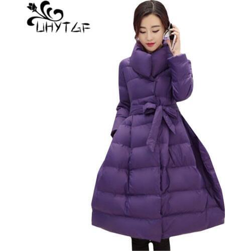 UHYTGF Winter jacket women New Korean plus size Parker women Thick down jacket warm long tops outerwear Casual Cotton jacket 356