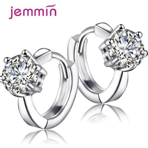 Women Trendy Round Hoop Earrings 925 Sterling Silver Korean Claw Design Cubic Zirconia Piercied Ear Birthday Gift Jewelry