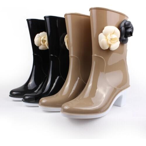 Koovan Womens Rain Shoes 2018 Girls Soft Rain Shoes High-heeled Boots Tube Womens Boots Flower Women Rain Boots Water-proof