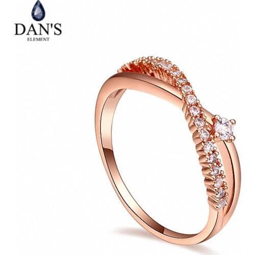 DANS Real Austrian Crystals Brand AAA Zirconia Micro Inlays Fashion Ring for women New Geometric 108711rose