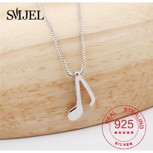 SMJEL Genuine 925 Sterling Silver Necklace Simple Music Note Symbol Pendant Necklaces For Women Wedding Gift S925 Silver Jewelry