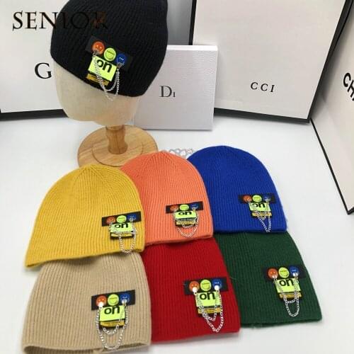 Winter Korean New Fashion Hip Hop Chain Couple Knitted Hat Outdoor Leisure Soft and Comfortable Trend Men Beanie Hats Women Hat