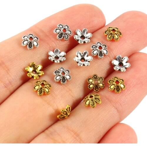100pcs/lot Tibetan Antique Gold Silver Color Flower Bead End Caps for Jewelry Making Needlework Spacer Bead Caps DIY Accessories