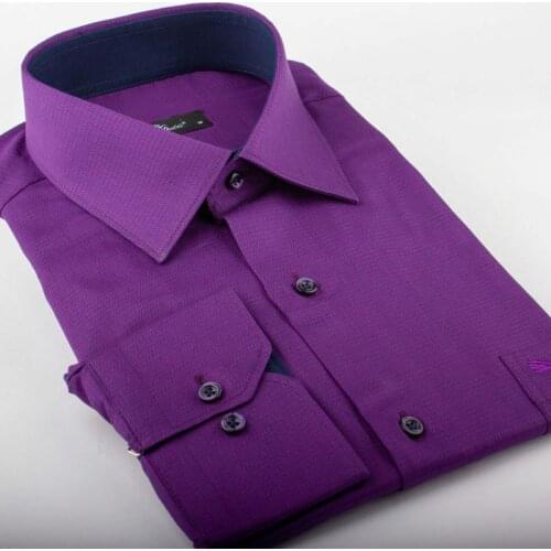 2020 New Arrival Solid Causal Formal Business Long Sleeve %100 Cotton Purple Shirt Dress Fashion Carlo Potti Autumn Clothing