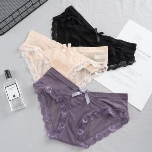 3Pcs Women Sexy Lace Panties Seamless Panty Breathable Briefs For Ladies Low Waist Cotton Crotch Lingerie Transparent Underwear