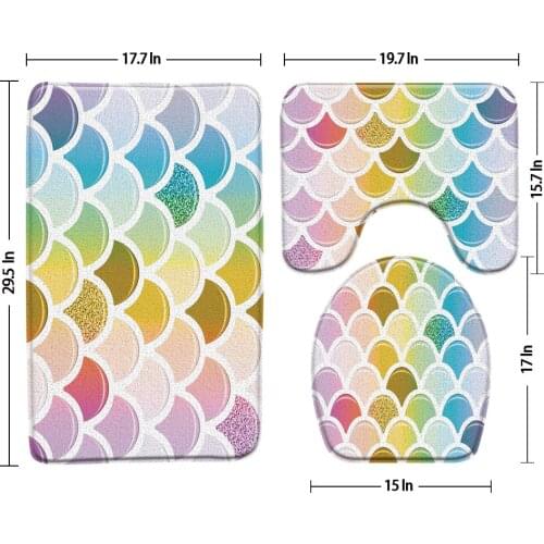 Colored Fish Scale Sequins Bath Mat 3pcs Set Floor Mat U-Shaped Pad Bathroom Rug Carpet Anti Slip Toilet Cover Bathroom Products