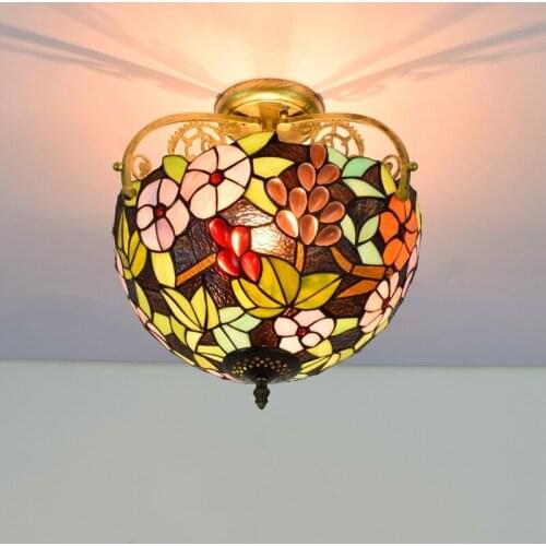 30cm European-Style Vintage Pastoral Grape Colorful Glass Restaurant Bedroom Corridor Corridor Bathroom Glass Ceiling Lamp