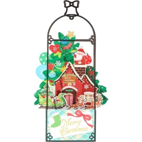 3D Christmas Tree Cartoon Colorful Greeting Card with Envelope Folding Type Carving Blessing Expresser Merry Xmas Cards