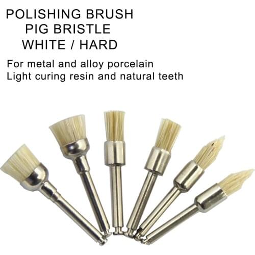 5pcs Pig Bristle Dental Polishing Brush Hard Polisher Dental Tool For Low-Speed Handpiece Metal/Ceramic Teeth Dentistry Material