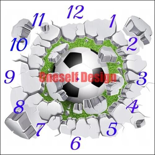 NEW STYLE picture of rhinestones clock football 5d diamond painting full set clock diy frame decoration home diamond mosaic sale