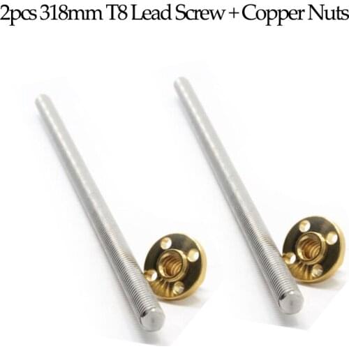 Anet 2pcs/set 8mm lead screw 318mm T8 trapezoidal Lead Screw/rods +brass Copper Nuts for for A6 3d printer parts