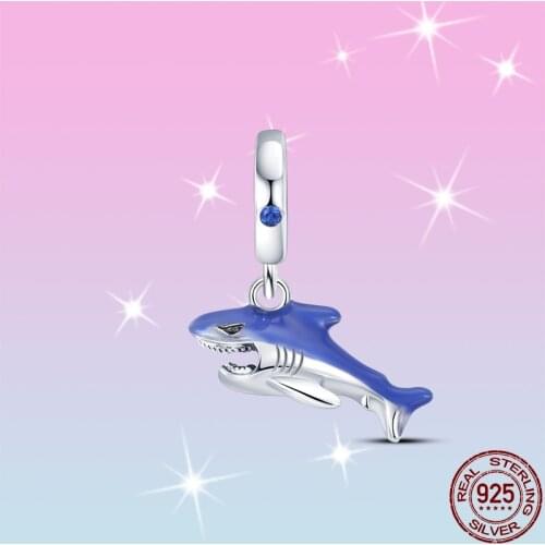 HOT SALE 925 Sterling Silver Deep Sea Shark Charm Beads Fit Original Pandora Bracelet Pendant Necklace Jewelry