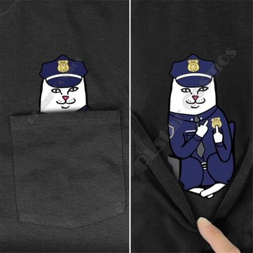 Cat Hippie Pocket Tee T Shirt summer printed t-shirt men for women shirts tops black cotton tees Fashion Short sleeve