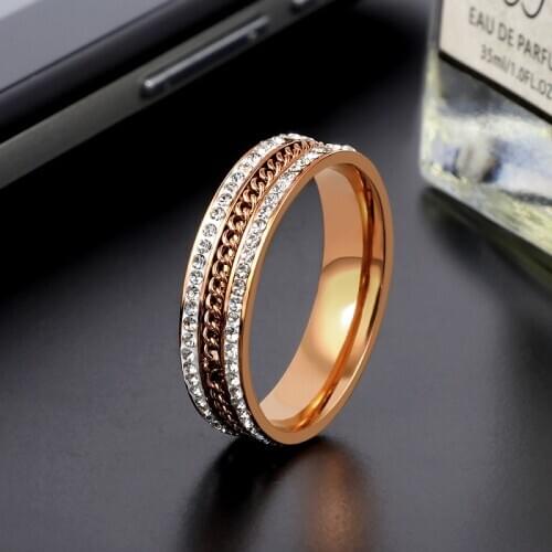 Hip Hop Stainless Steel Ring For Women Men Cocktail Engagement Punk Statement CZ Chain Gold Ring For Women Jewelry Dropshipping