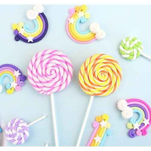 Artificial Soft Clay Lollipop Cake Topper Creative Sweet Cupcake Decor One 1st Cake Decor Happy Birthday Decor Kids Boy Girl Adu