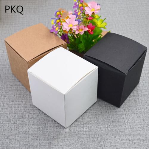 50pcs 5X5X5/6X6X6/7X7X7/8X8X8/9X9X9/10X10X10cm White/Black/Kraft Paper Square Box DIY Handmade Soap Box Cardboard Paper Gift Box