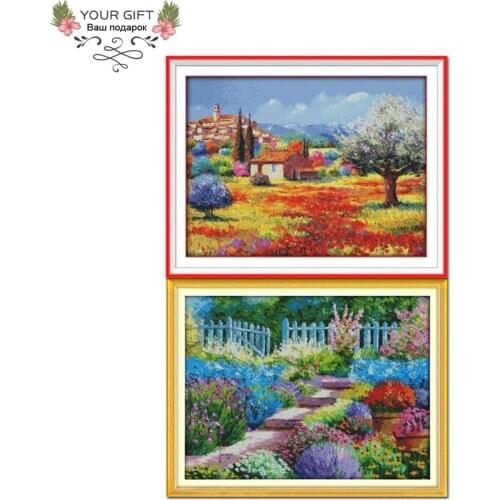Joy Sunday F520(1)F521(2) 14CT 11CT Counted and Stamped Home Decoration Colorful Rural Needlework Needlecraft Cross Stitch kits