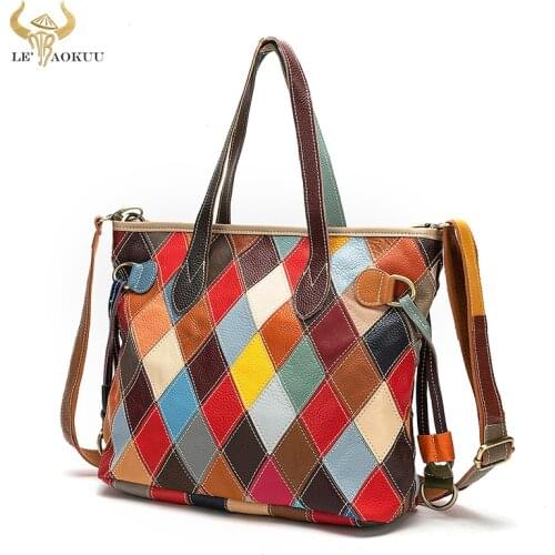 Multi-Color Quality Grain Leather Luxury Ladies Patchwork Large Shopping Handbag Shoulder bag Women Design Female Tote bag 330