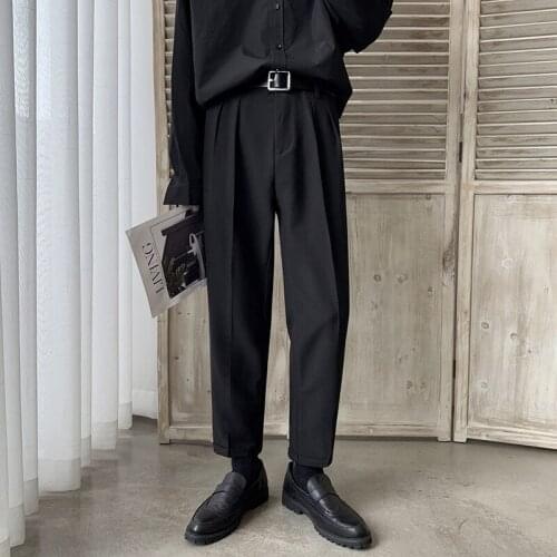 2021 Mens Fashion Trend Loose Casual Pants Black Color Trousers Straight High-quality Solid Color Business Suit Pants
