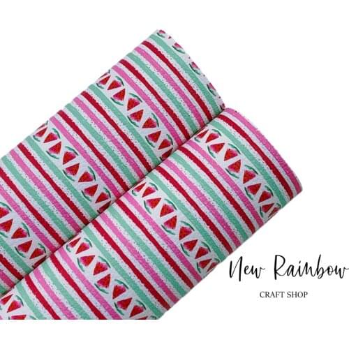 New Rainbow 22X30cm A4 Watercolor Watermelon on Striped Summer Faux Leather Sheet For Making Bows, Earrings, Accessories