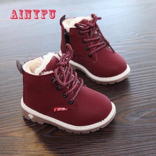 New Autumn Winter Warm Cotton Shoes Children Martin Boots Leather Shoes Boys Fashion Girls Kids Non-slip Boots A954