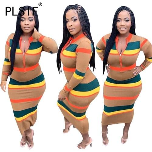 New Style Striped Print Bodycon Dress V Neck Full Sleeve Spring Sexy Party Dress Lady Vestidos