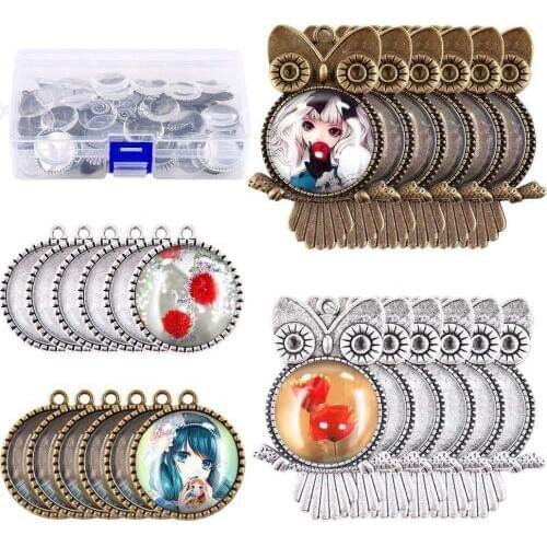 10PCS Owl Life Tree Cabochon Charm Pendant Base Setting Blanks Bezel Tray 25mm Cabochon Cameo for DIY Jewelry Making Supplies
