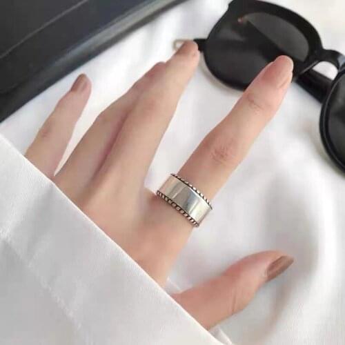 Origin Summer Trendy Wide Silver Color Metal Ring for Women Girls Temperament Open Adjustable Glossy Index Finger Ring Jewelry
