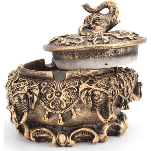 Retro Portable Elephant Windproof Ashtray With Lid Decorative Ashtray Cigarette Holder Tobacco Household Items
