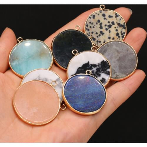Natural Stone Pendants Round Lapis Lazuli Jaspers Charms for Trendy Jewelry Making Diy Necklace Earrings Reiki Heal Gifts