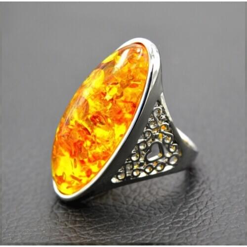 Baltic Ambers Rings for Unisex Stunning Genuine Natural beeswax Stone Trendy Antique Silver Jewelry Punk Wedding Rings