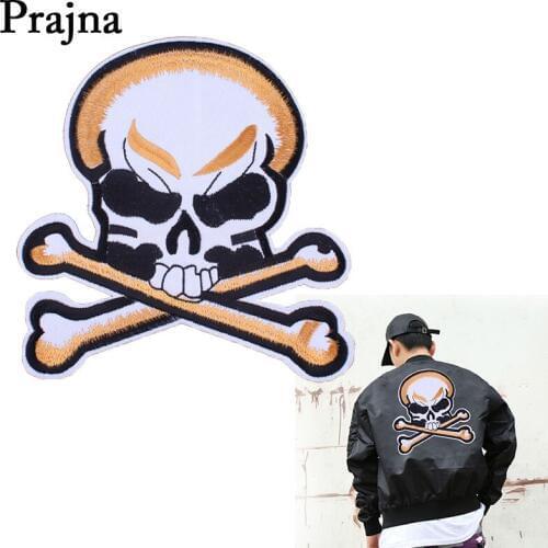 Prajna Punk Rock Embroidery Biker Patch For Jacket Clothing Jeans Fabric Badges Iron on Skull Leather Patches Applique D
