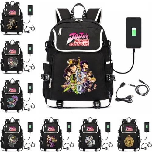 Anime JoJos Bizarre Adventure USB Backpack Bag Travel Book School Bags Cosplay Men Women Student School Package Backpacks