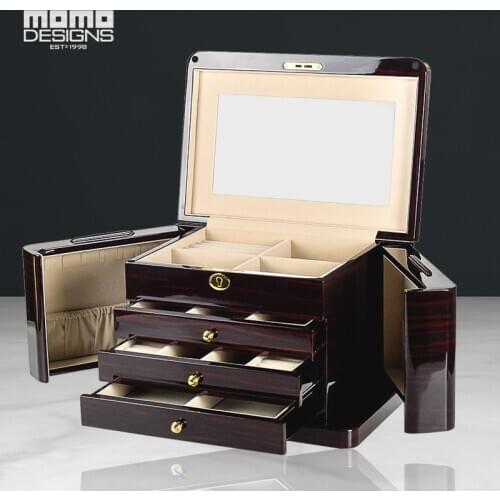 Jewel box Luxury wooden Jewelry storage case Large volume Wood High gloss with mirror inisde Ring/Nacklace/Bracelet gift box