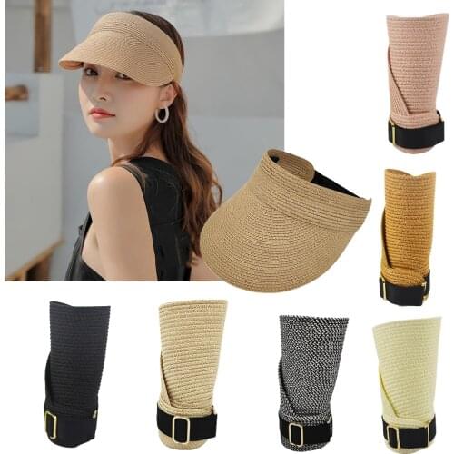 Women Outdoor Empty Top Straw Sun Hats Sports Fitness Sunproof Visor Hat Running Cycling Climbing Beach Hiking Shading Hats