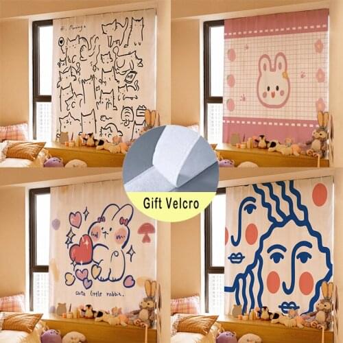 Cartoon Korean Curtain Without Punching Curtains For Living Room Curtains For Kitchen Decorative Curtains Send Velcro