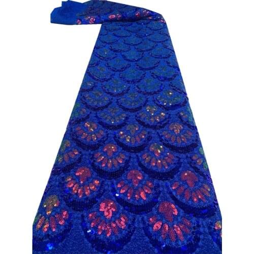 SJ Lace African Lace Fabric 2021 High Quality Lace Fabric For Sewing Clothes Royal Blue Sequins Nigerian Laces Fabric Z4-47