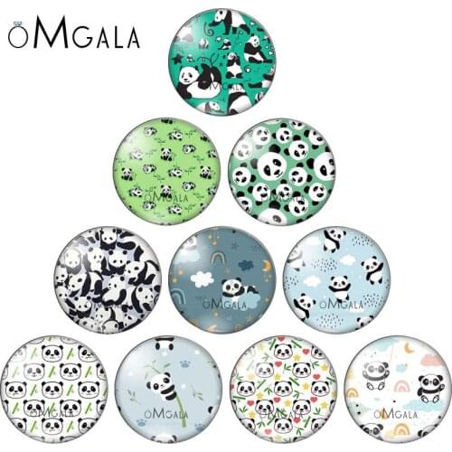 Cartoon Cute Panda Animal Pattern 10/12/14/16/18/20/25mm Handmade Photo Glass Cabochons Pattern Domed Jewelry Making Accessories