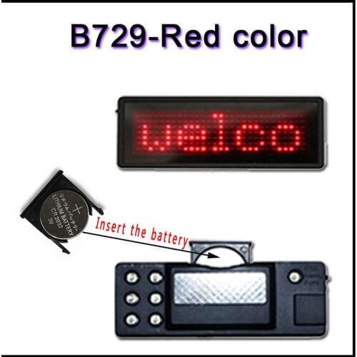 B729-R red color LED panels badg Name card LED display screen Taking on the upper clothes t-shirts led mini sign 7x29pixel