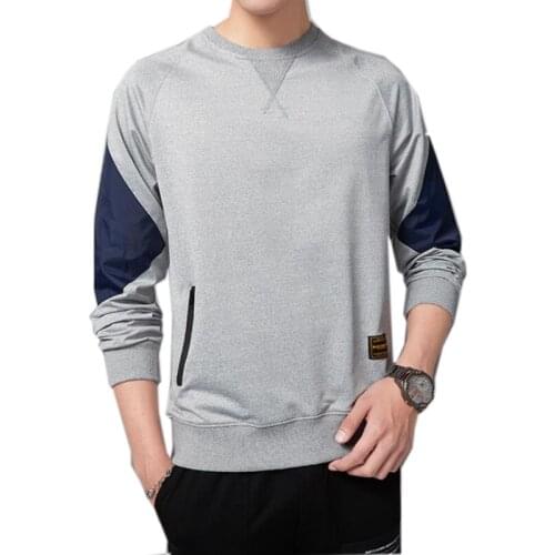 2021 Mens Sweatshirt Fashion Patchwork Round Neck Sleeves Autumn Men Pullovers Male Black Gray Loose Casual Sweatshirts