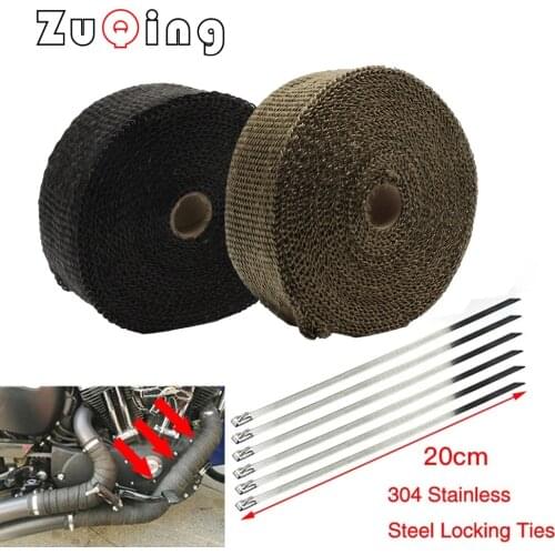 5cm*5M/10M/15M/20M Exhaust Heat Wrap Thermal Tape Fiberglass Heat Wrap Manifold Insulation Roll Resistant with Stainless Ties